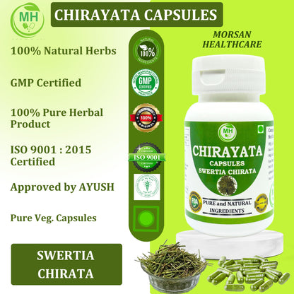 MORSAN HEALTHCARE Chirata herb capsules 500 mg – 60 Veg Capsules x 4 Pack | Swertia Chirata Extract | Herbal Supplement | Gluten-Free & Vegan-Friendly