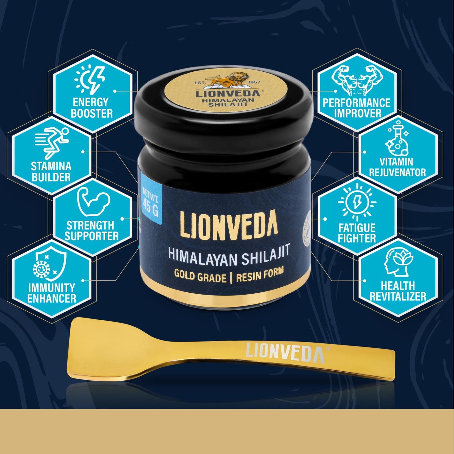 LIONVEDA 70 G,Original Himalayan Shilajit Resin(Certified Gold Grade) For Men,Gym,Stamina,Energy & Improved Health|100% Pure Shilajit Liquid (25 G + 45 G = 70 Gm)