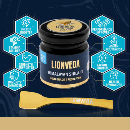 LIONVEDA 70 G,Original Himalayan Shilajit Resin(Certified Gold Grade) For Men,Gym,Stamina,Energy & Improved Health|100% Pure Shilajit Liquid (25 G + 45 G = 70 Gm)