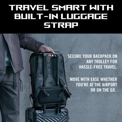 ASUS ROG Ranger BP2701 (2025) Lightweight Gaming Backpack, Spacious storage upto 22L, Ergonomic design, Built-in luggage strap, Adjustable Chest Strap, fits up to a 17-inch laptop, Black, 0.93 kg