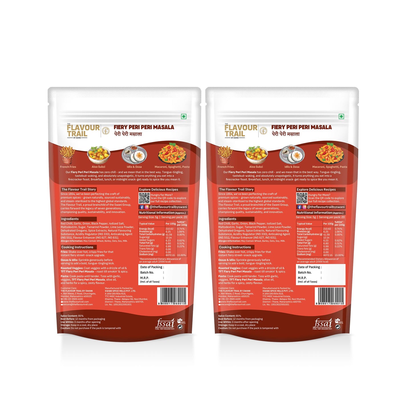 The Flavour Trail by Swani Fiery Peri Peri Masala/Piri Piri Masala/Multipurpose Seasoning - Pack Of 2, Organically Farmed | Hygienically Processed | Pesticide-Free "