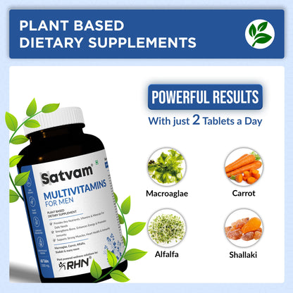 SATVAM Natural Multivitamin (60 Tablets) for Men Comprehensive Energy, Immune, Prostate & Cognitive Support | Enhances Vitality & Overall Wellness