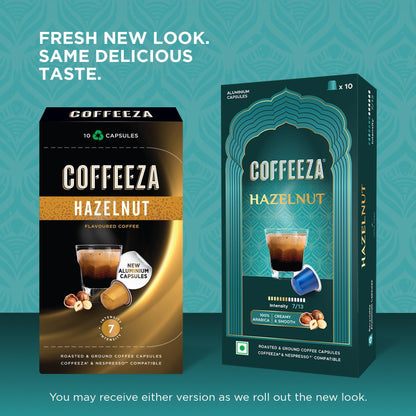 Coffeeza Hazelnut Flavoured Aluminium Coffee Capsules, Intensity - 7 |100% Arabica | Nespresso Compatible Coffee Pods | Box of 1 (10 Capsules)