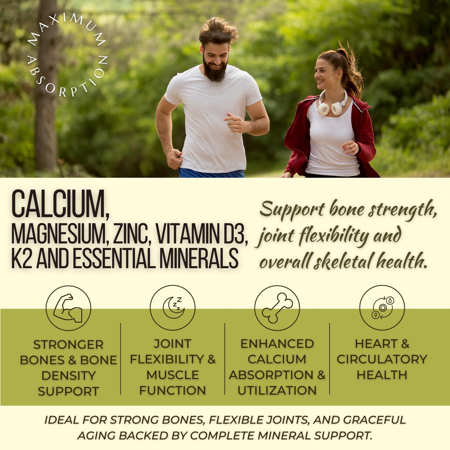 ANUPURAK Bone Density & Strength Calcium Supplement | D3 & K2 MK-7, Magnesium Glycinate, Zinc, Boron, B12 & Essential B Vitamins + 10B Probiotics | Joint, Muscle & Bone Support | 120 Veg Tablets