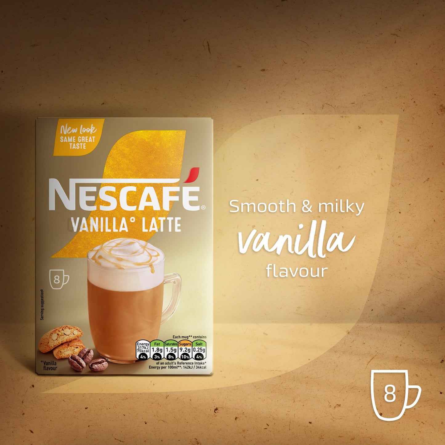 Nescafe Cafe Menu Latte Vanilla, 185g (Pack of 8)