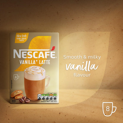 Nescafe Cafe Menu Latte Vanilla, 185g (Pack of 8)