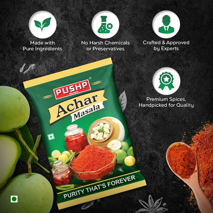 Pushp Brand Achar Masala | 200 G | Premium Blend of Traditional Spices | Ready-to-Use Pickle Mix | Authentic Homemade Pickle Masala | No Added Preservatives