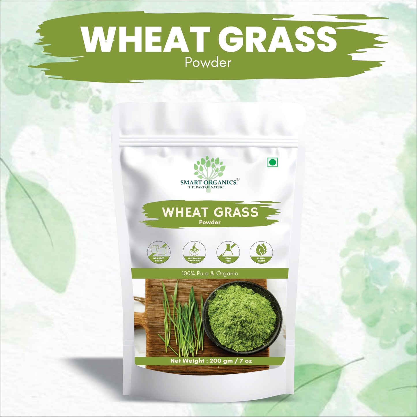 Smart Organics Wheatgrass Powder – 100% Organic – Superfood – Rich in Chlorophyll & Nutrients (200 g)