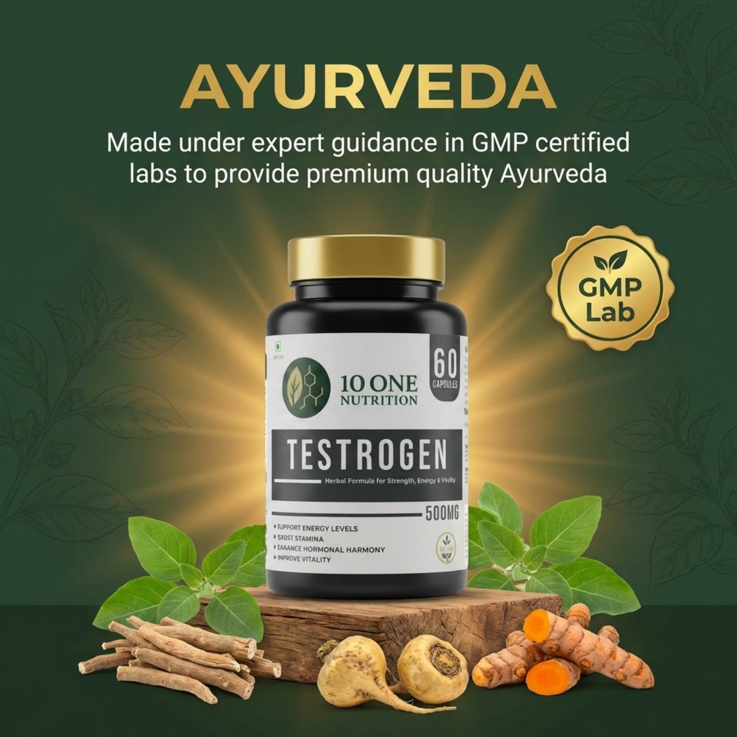 10 One Nutrition Testrogen Gold Testosterone Support Capsules for Men | Ashwagandha, Safed Musli, Shilajit & Gokhru | Stamina, Strength, Energy & Muscle Growth | 60 Veg Capsules | Ayurvedic Formula