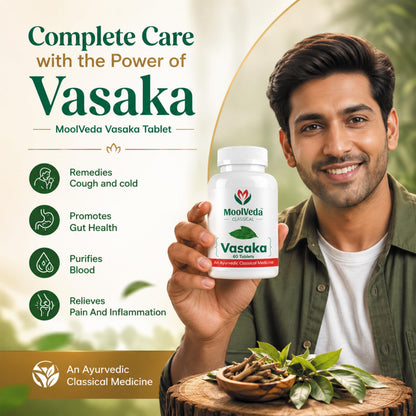 Moolveda Vasaka Tablets 60 Veg Tablets | Ayurvedic Herbal Supplement for Cold & Cough Support | Supports Respiratory Health & Healthy Breathing | With Vasaka (Adhatoda Vasica) Extract