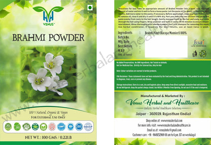 VENUS Unisex Brahmi Powder For Hair Care | Natural - 100% Ground Bacopa Monnieri Plant Powder (100 Grams)