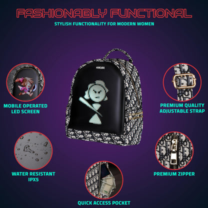 Hookaba Dazz Roll LED Backpack 14L (Grey) | Smart Pixel Display Bag | App Controlled, USB charge, Programmable Screen & Water Resistant | For School, College, Travel, Gym | Daypack for Women & Girls