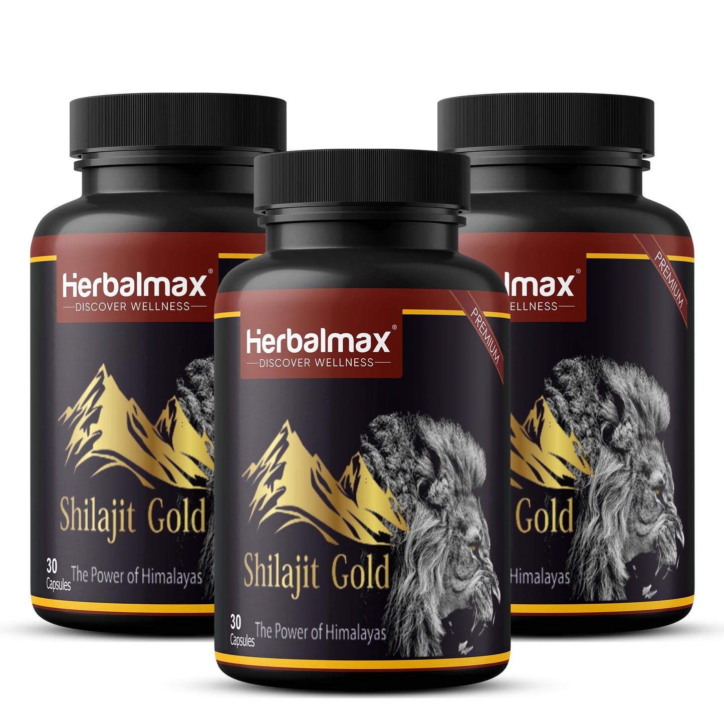 Herbalmax Himalayan Shilajit Gold 800 mg 30 Veg Capsules Pack of 3 – Original Shilajit Supplement for Endurance, Stamina, Strength, Energy & Immunity