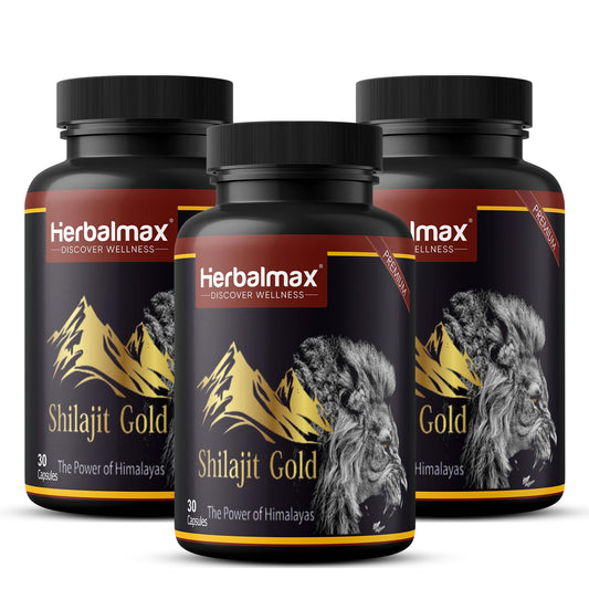 Herbalmax Himalayan Shilajit Gold 800 mg 30 Veg Capsules Pack of 3 – Original Shilajit Supplement for Endurance, Stamina, Strength, Energy & Immunity