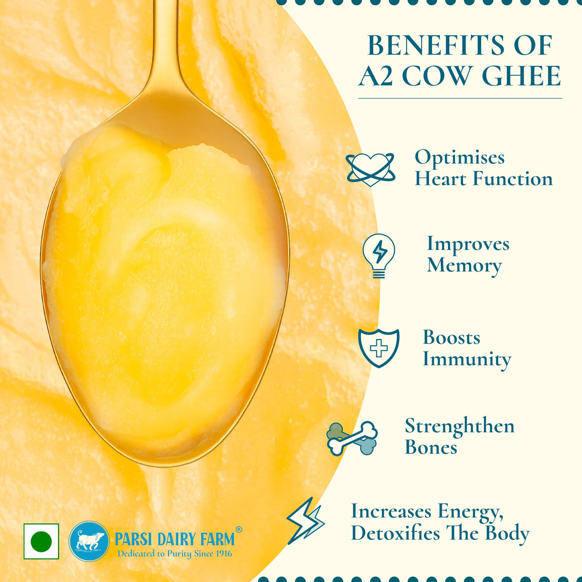 Parsi Dairy Farm Pure A2 Cow Ghee – Premium Desi Ghee, Rich Aroma, Danedar Granules,Preservative Free(500ml)