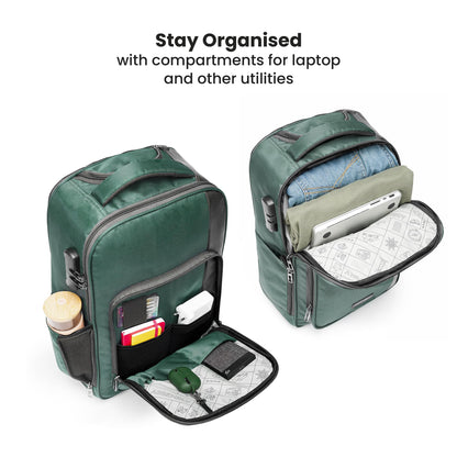 THE ASSEMBLY 3 Compartments Laptop Roller Case for Office Travel | Weekender Bag with Wheels for Men & Women- 30 Liters - One Day Travel Backpack - Metro Mod, Green