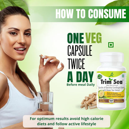AYUSEA® TRIMSEA : Ultra Slim Formula for Weight Loss,Garcinia cambogia and Organic Green Tea Extract Fat Burner 30 capsule 500mg (Pack of 1)