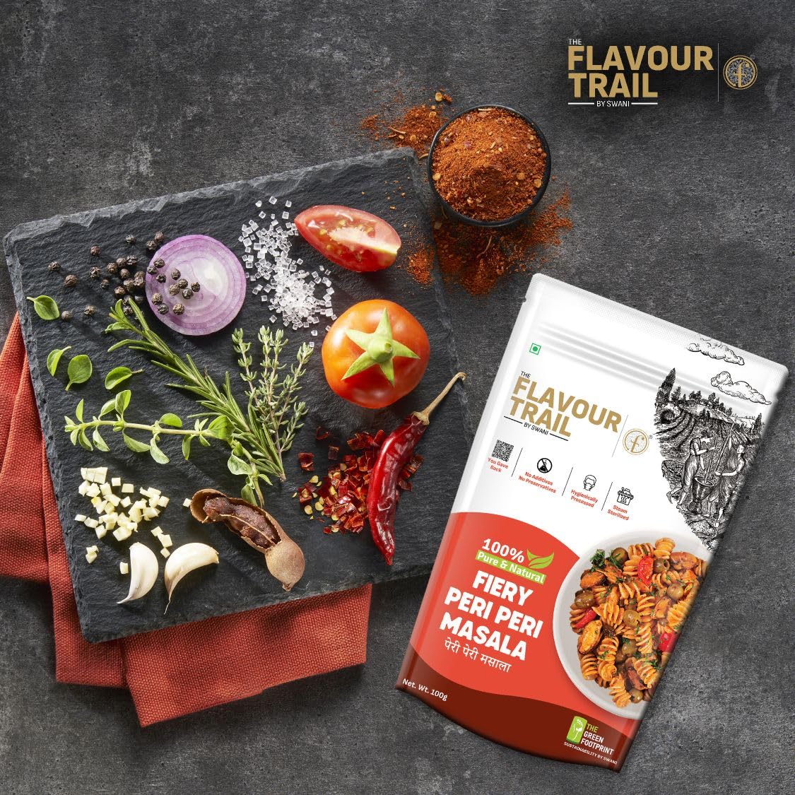 The Flavour Trail by Swani Fiery Peri Peri Masala/Piri Piri Masala/Multipurpose Seasoning - Pack Of 2, Organically Farmed | Hygienically Processed | Pesticide-Free "