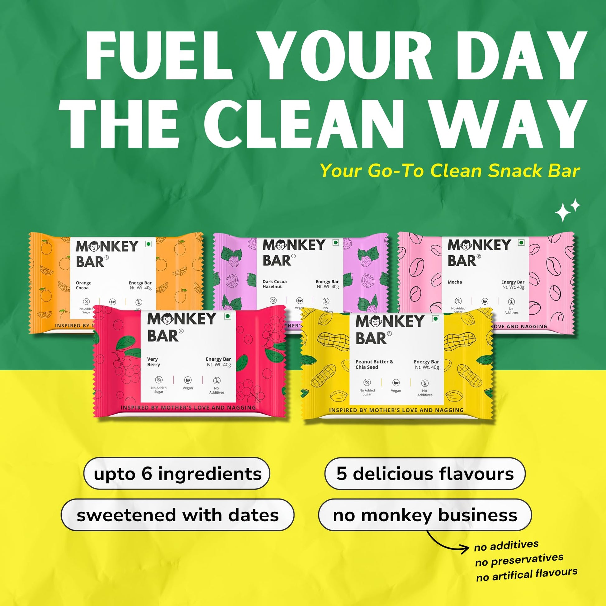 Monkey Bar - Assorted Energy Bars - 10 Bars, 40 G Each, Just 4-6 Plant-- image 7