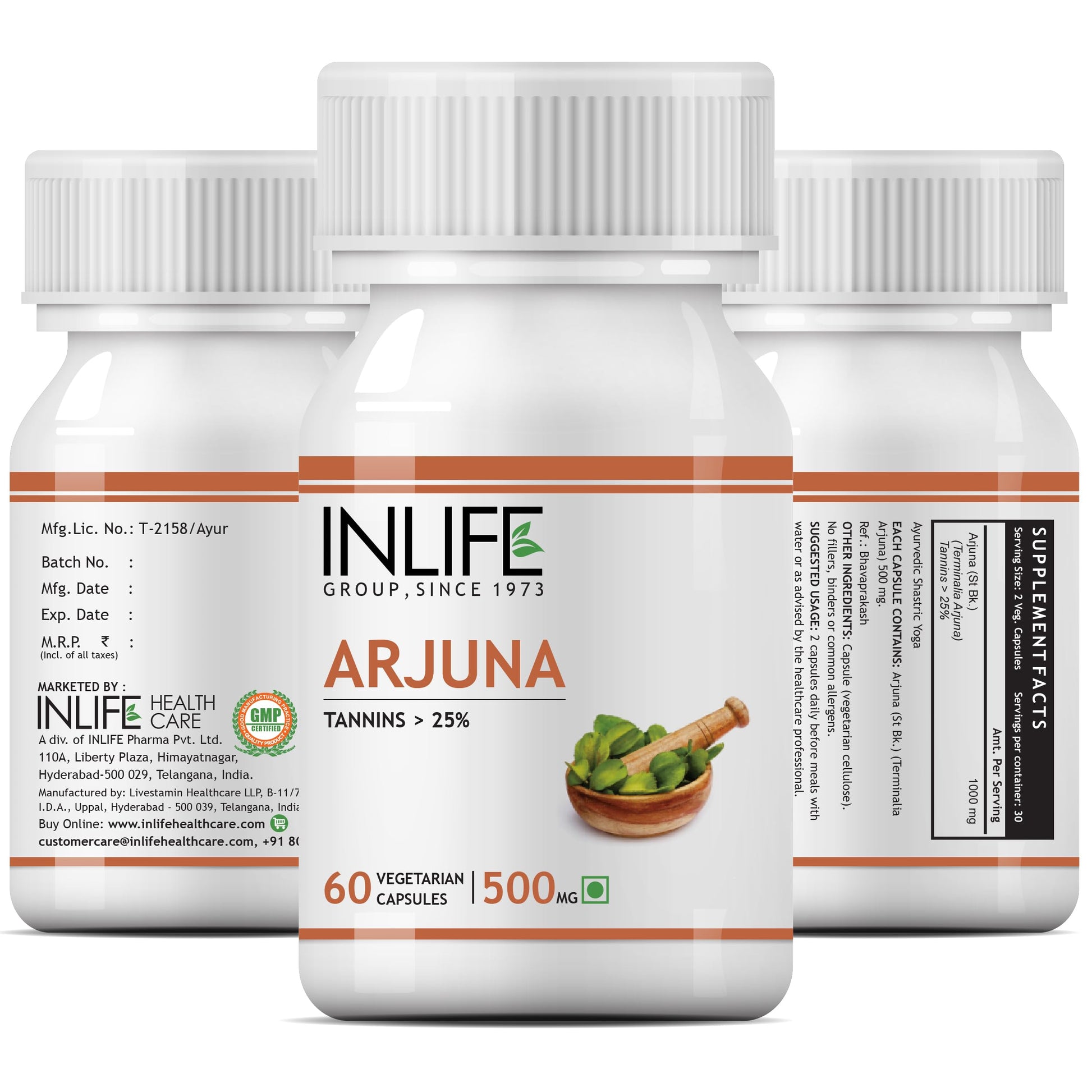 Inlife Arjuna Supplement 500 mg - 60 Vegetarian Capsules- image 4