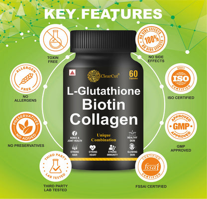 ClearCut L-Glutathione Biotin Collagen capsule skin brightening | Safe & Original | 60 capsules