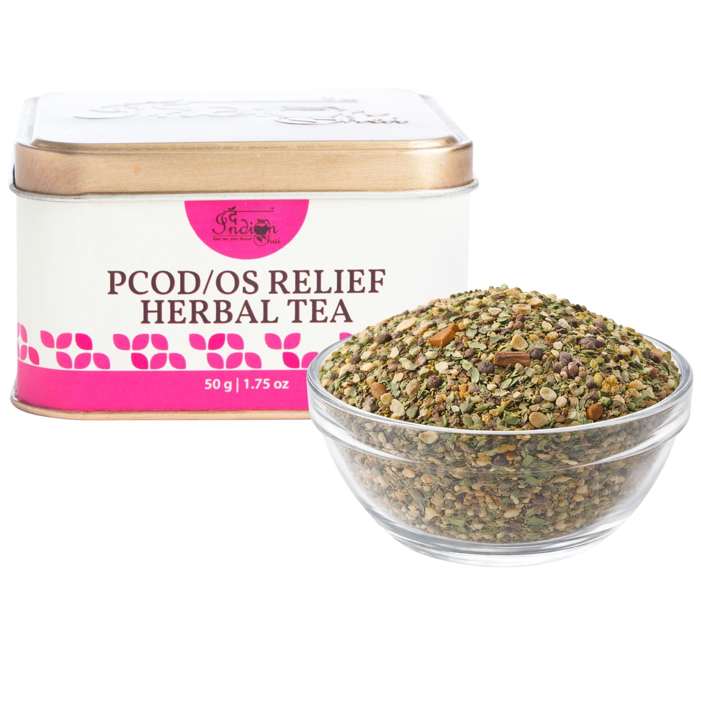 The Indian Chai - PCOD/OS Relief Tea for 50g | With Spearmint, Chasteberry, Flax Seeds & Ashwagandha | Herbal Infusion That May Support Hormonal Balance, Skin Health & Hair Wellness