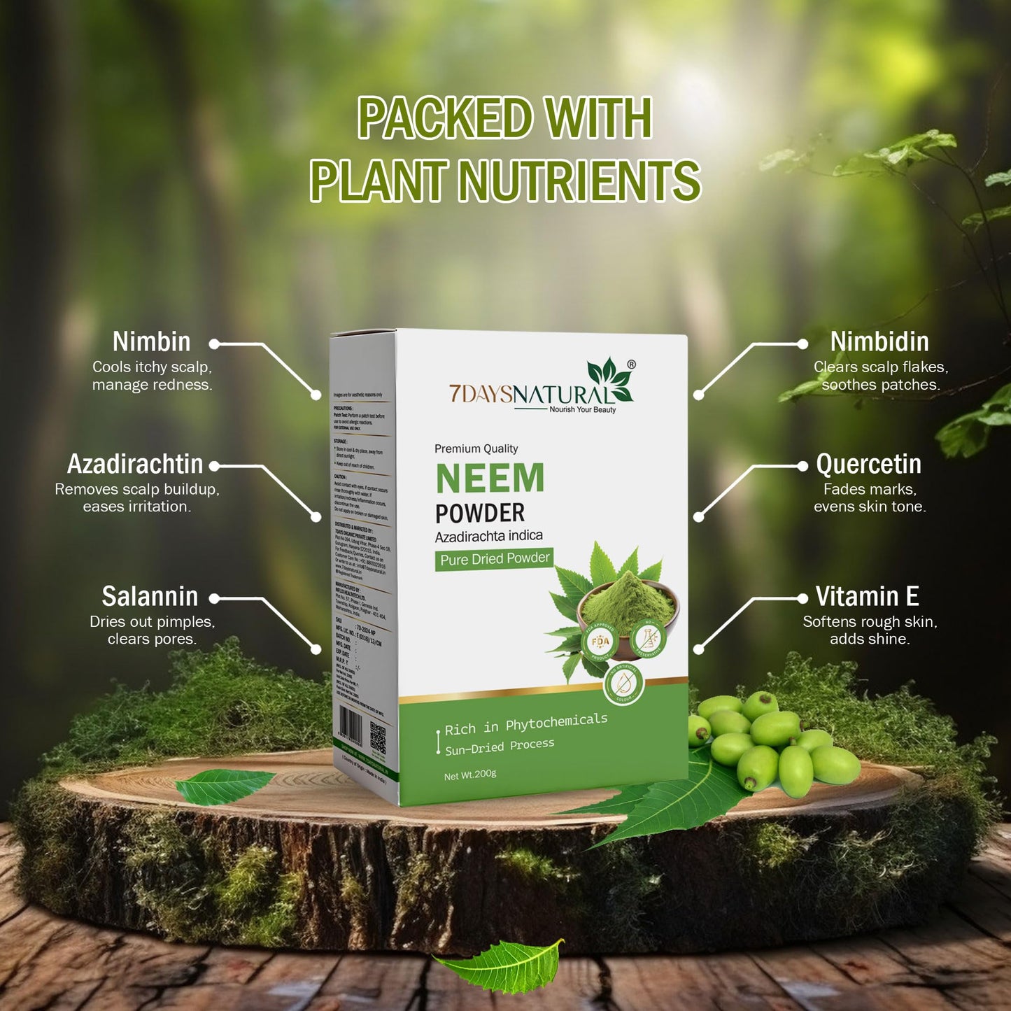 7DAYSNATURAL Premium Neem Powder - Sun-Dried Herbal Powder (Azadirachta- image 3