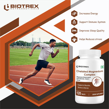 Biotrex Nutraceuticals Chelated Magnesium Complex, Magnesium Riched Source From Glycinate, Oxide & Citrate, Supports Bone, Muscle & Nerves Health - 120 Vegetarian Tablets