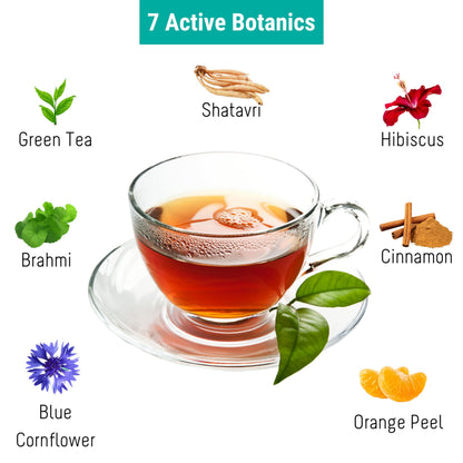 OH CHA - Evening Cleanse | Detox Green Tea with Brahmi, Shatavari, Cinnamon, Blue Cornflower, Hibiscus, Citric Rinds | Cleanse Worries Away | 100% Whole Green Tea Leaves | 35g Tin Caddy