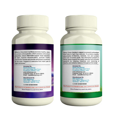 ERBZENERG Bilberry Extract (Vaccinium myrtillus) and Barley Grass (Hordeum vulgare) 60 Capsules- (Pack of 1)