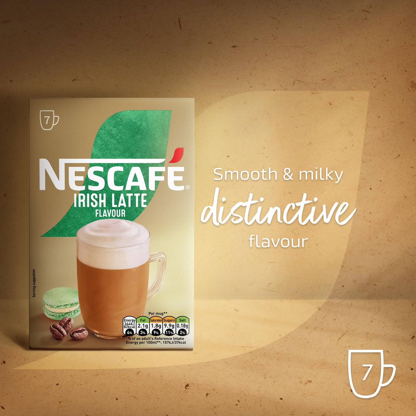 NESCAFÉ Irish Latte Instant Coffee 7 Sachets, 100percent Responsibly Sourced Coffee Pack of 1