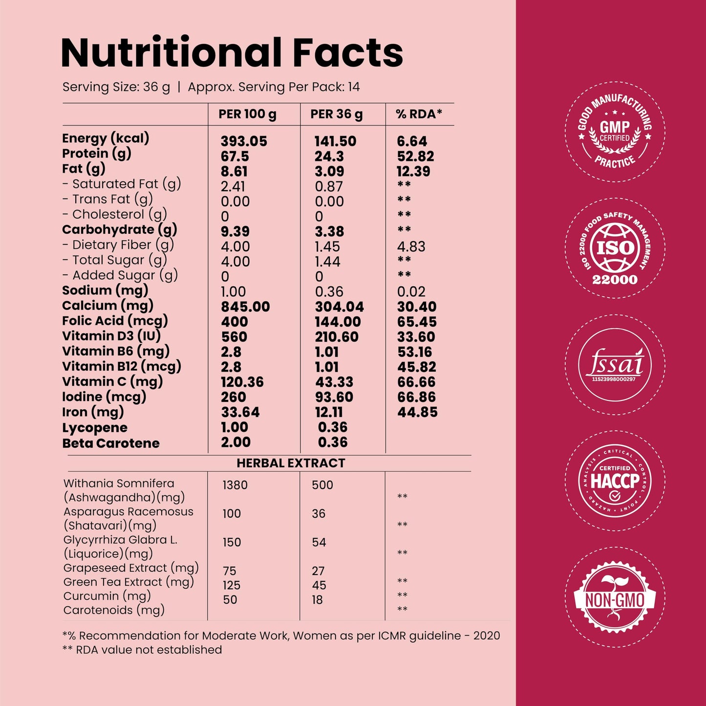 Gytree Berry Blast Plant-Based Protein for Women | Brown Rice & Pea Protein | 24g Protein per Serving | Ashwagandha, Shatavari, Curcumin | Vegan, Gluten-Free, No Added Sugar | 500g