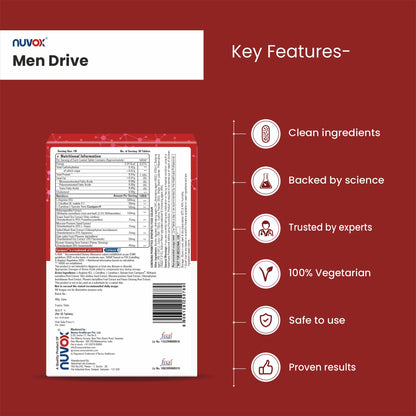 NUVOX Men Drive | Made with goodness of Ashwagandha, Safed Musli & Other Herbs | Helps to Boost Stamina, Strengthens Immunity & Endurance| 30 Tabs