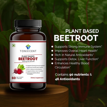 TONIXCENT Daily Detox Duo | Garlic 650mg & Beetroot 1000mg Capsules Combo | Supports Cholesterol, Blood Pressure & Circulation | Odorless Formula with Nitrates & Antioxidants | 60+60 Veg Capsules