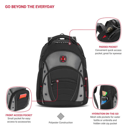 WENGER SYNERGY 16 Inch Laptop Backpack with Tablet Pocket, Padded compartment in Black/Grey (26 Litre)-blend of style & function, Swiss designed, 600635