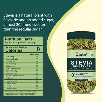 Zindagi Stevia Dry Leaves & Stevia Sachets | Stevia Sugar Free & Zero Clorie Sweetener | Stevia Combo Pack