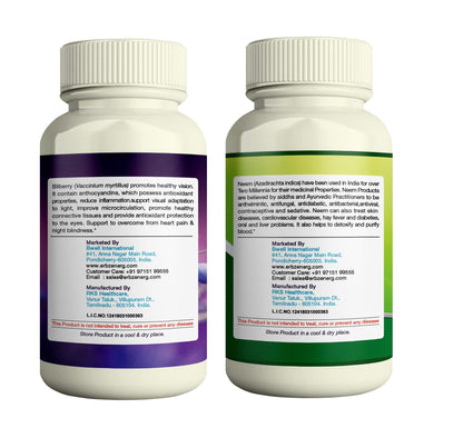 ERBZENERG® Bilberry Extract (Vaccinium myrtillus) 60 Capsules and Neem (Azadirachta indica) 60 Capsules 500mg (Pack of 1)