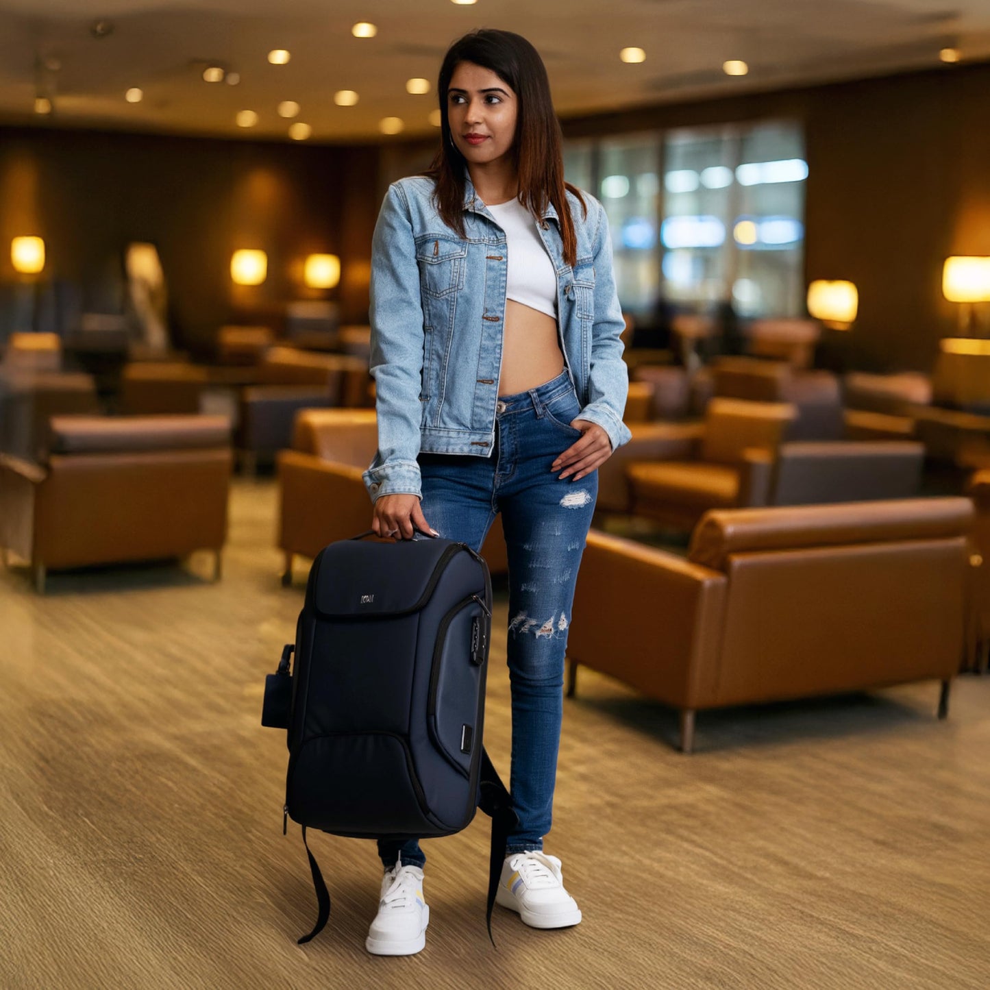 ICON The Iconic Laptop Backpack 30L | Premium Polyester, Fits 15.6" Laptops | USB Charging Port, Luggage Sleeve, Numbered Lock & Hidden Pocket | Water-Resistant, Multipurpose Unisex Laptop Bag - Blue.