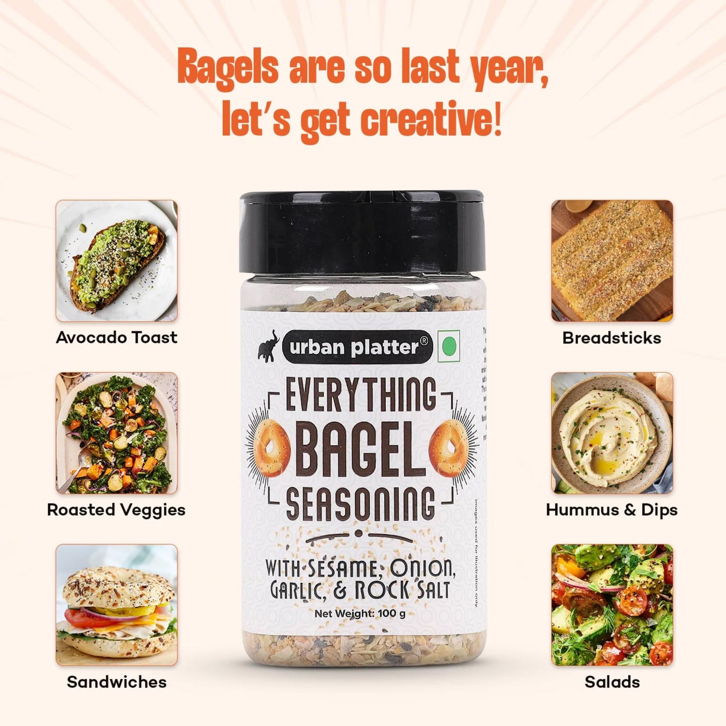 Urban Platter Everything Bagel Seasoning, 100g (Classic American Seasoning Blend with Onion Flakes, Garlic, Sesame Seeds and Pink Salt | Season toasts, breads and salads)