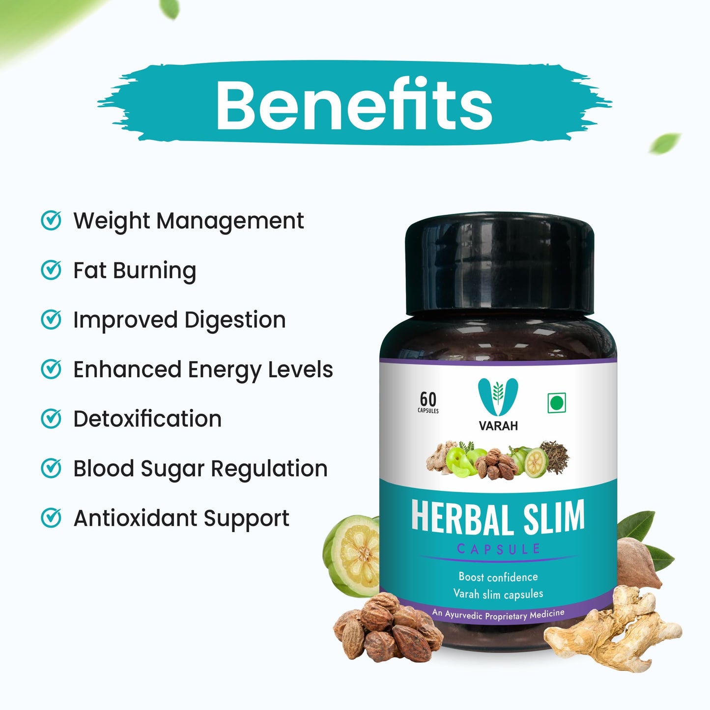 VARAH HEALTHCARE Herbal Slim Capsules - Natural Weight Management Formula | 60 Capsules | Supports Healthy Weight Loss & Metabolism