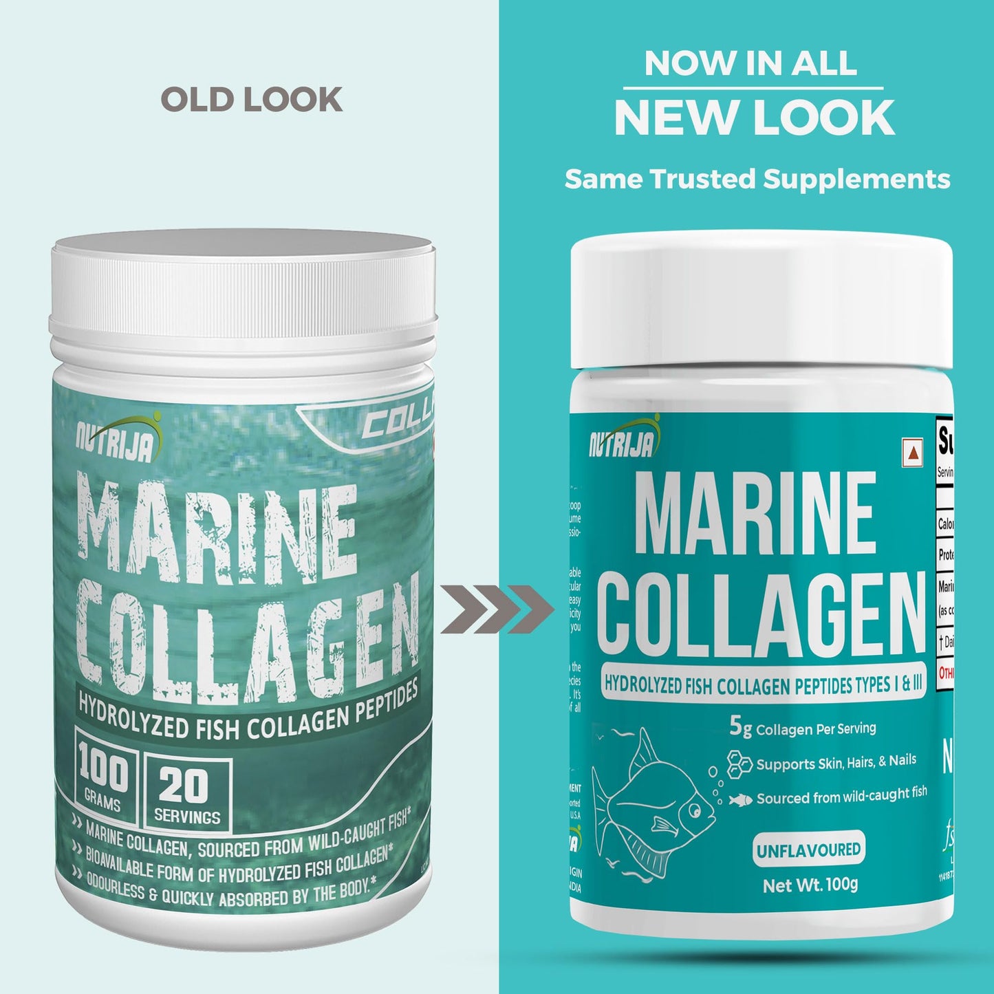 NutriJa Marine Collagen Peptides – Hydrolyzed Fish Collagen - Highly Bioavailable - 100g | Clinically Proven Ingredient with 95% Protein, Supports Healthy Skin, Hair, Nails, Bone & Joint -Unflavoured