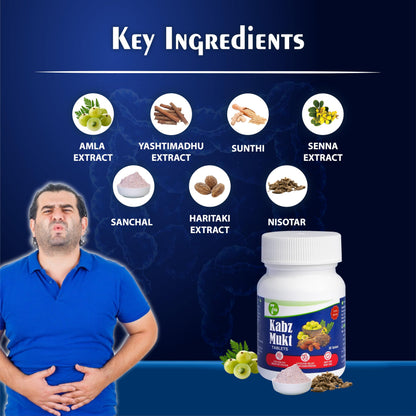 Kabz Mukt 30 Tablets Ayurvedic Constipation Relief | Supports Digestive Health | Clears Colon | Regulates Digestion | Addresses Low Fiber Diet (Pack of 3, Normal)