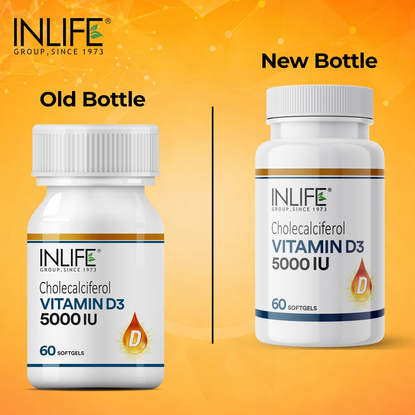 INLIFE Vitamin D3 5000 IU Cholecalciferol with Coconut Oil Supplement for Better Absorption, For Men & Women, Immunity, Bone Health, Muscles - 60 Softgels