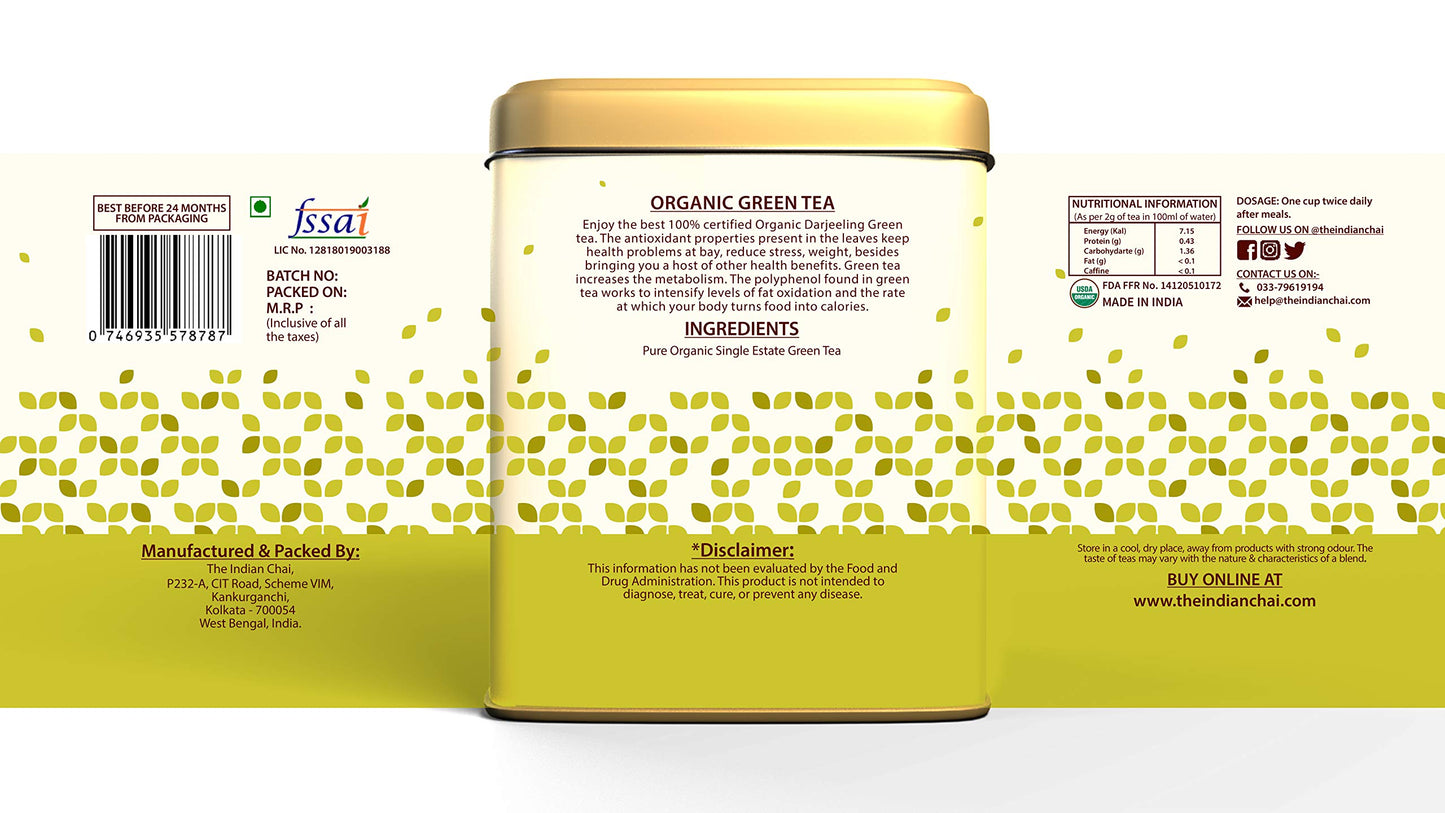 The Indian Chai – Organic Green Tea 100g | Whole Leaf Infusion for Energy, Wellness & Antioxidant Support | Embrace a Pure & Healthful Lifestyle