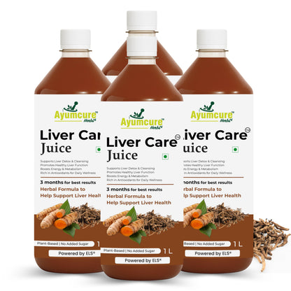 Ayumcure Liver Care Juice | Ayurvedic Herbs Blend for Natural Antioxidant Support, Liver Detox & Cleansing | Aloe Vera, Turmeric, Bhui Amla, Kalmegh & More Powerful Herbs | 1L (Pack of 4)