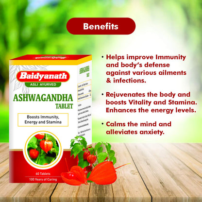 Baidyanath Asli Ayurved Ashwagandha Tablet | Immunity Booster | Antioxidant | Rejuvenate Mind & Body - 60 Tablets