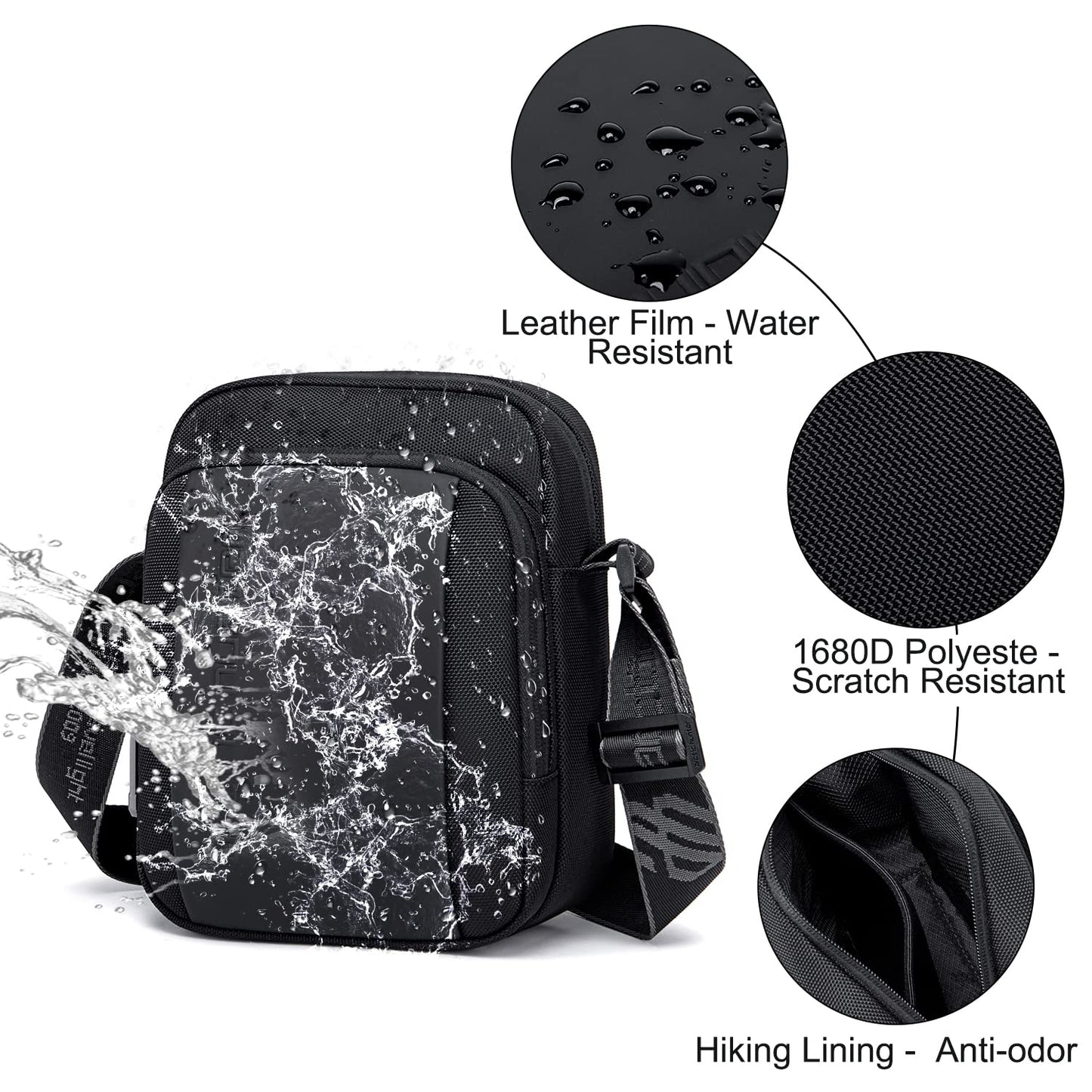 Arctic Hunter Small Sling Bag for Men Office Side Bag for 8.3" iPad Pocket A5 Size Water-resistant 1680D Polyester Messenger Shoulder Bag for Men Cross Bag for Travel Casual, Blue (Black)