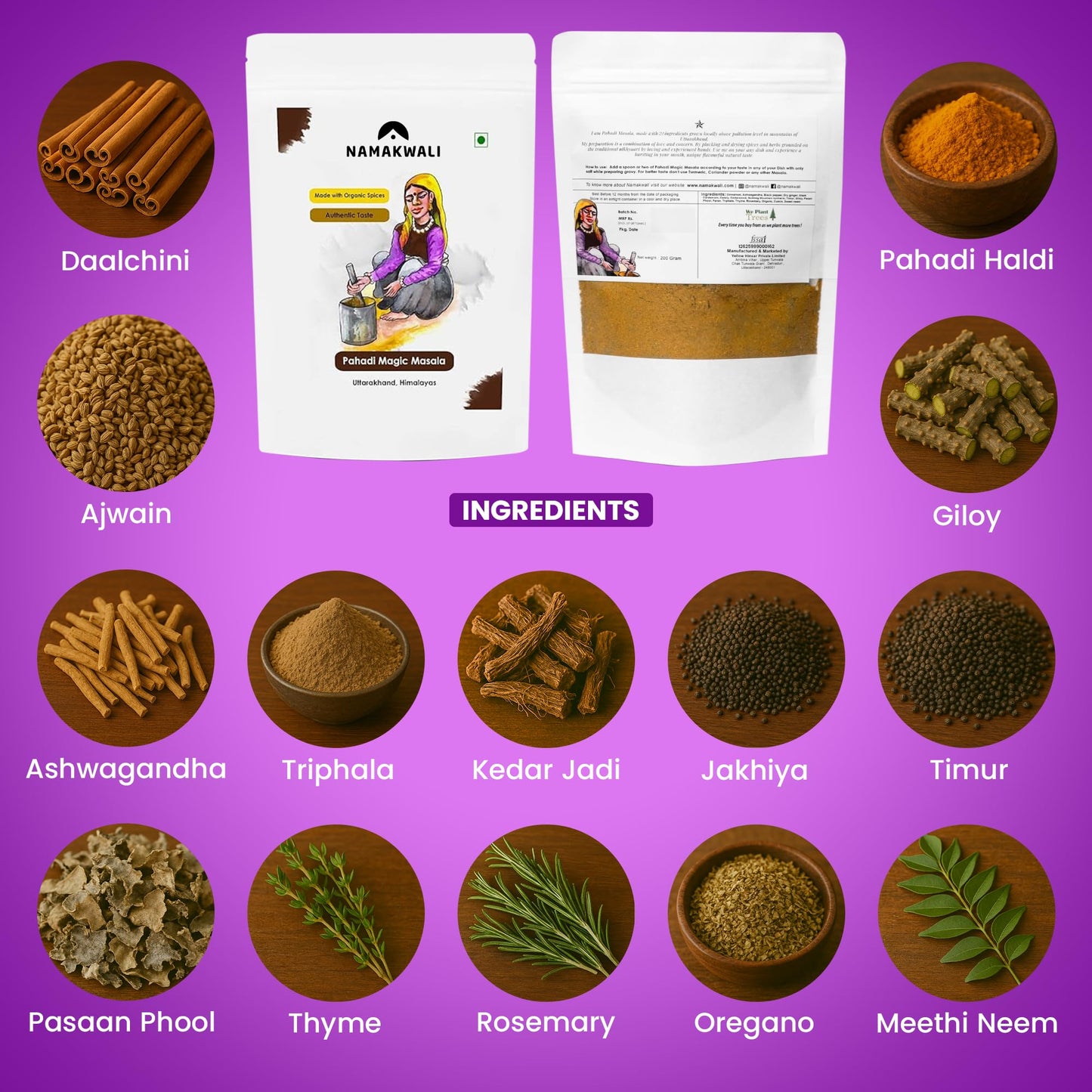 Namakwali Premium Pahadi Magic Mix Masala Hand ground on Ulkhyaari, SharkTank India Product | 100% Organic (200 g (Pack of 1))