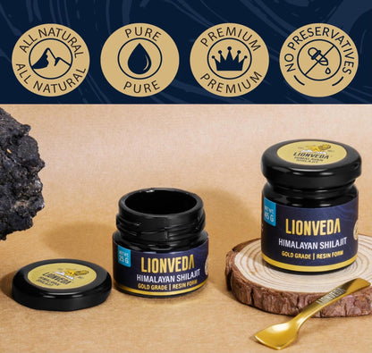 LIONVEDA 70 G,Original Himalayan Shilajit Resin(Certified Gold Grade) For Men,Gym,Stamina,Energy & Improved Health|100% Pure Shilajit Liquid (25 G + 45 G = 70 Gm)