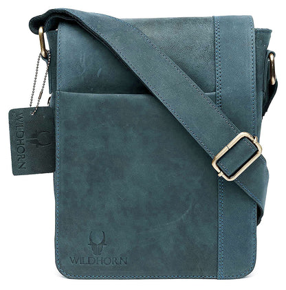 WildHorn Genuine Leather Sling Bag for Men – Stylish, Spacious, and Durable Crossbody Bag for Daily Use & Travel | Adjustable Strap | 1-Year Warranty (Blue Hunter)